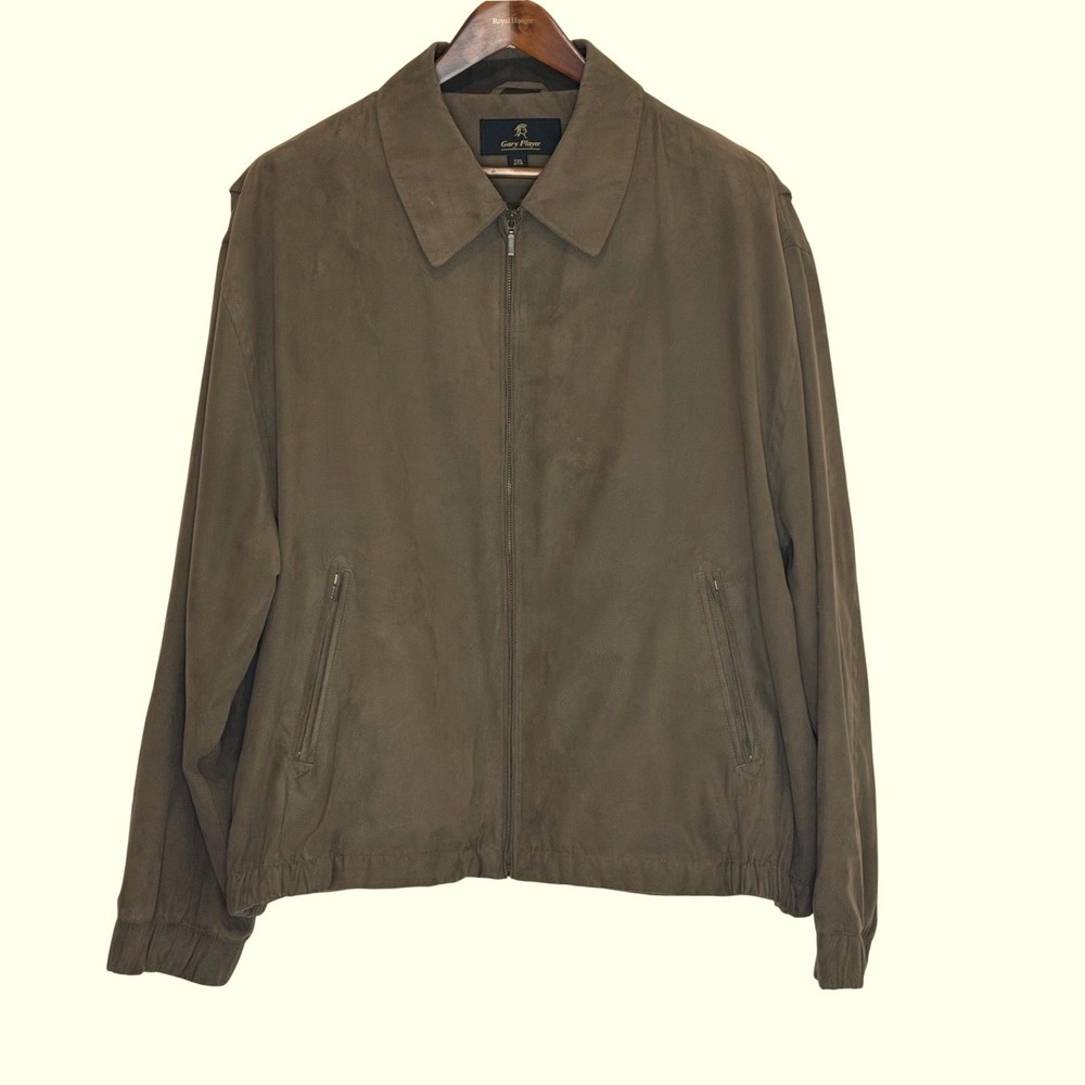 Gary Player Faux Suede Zip Jacket Taupe Brown Mens XXL Classic Golf Style